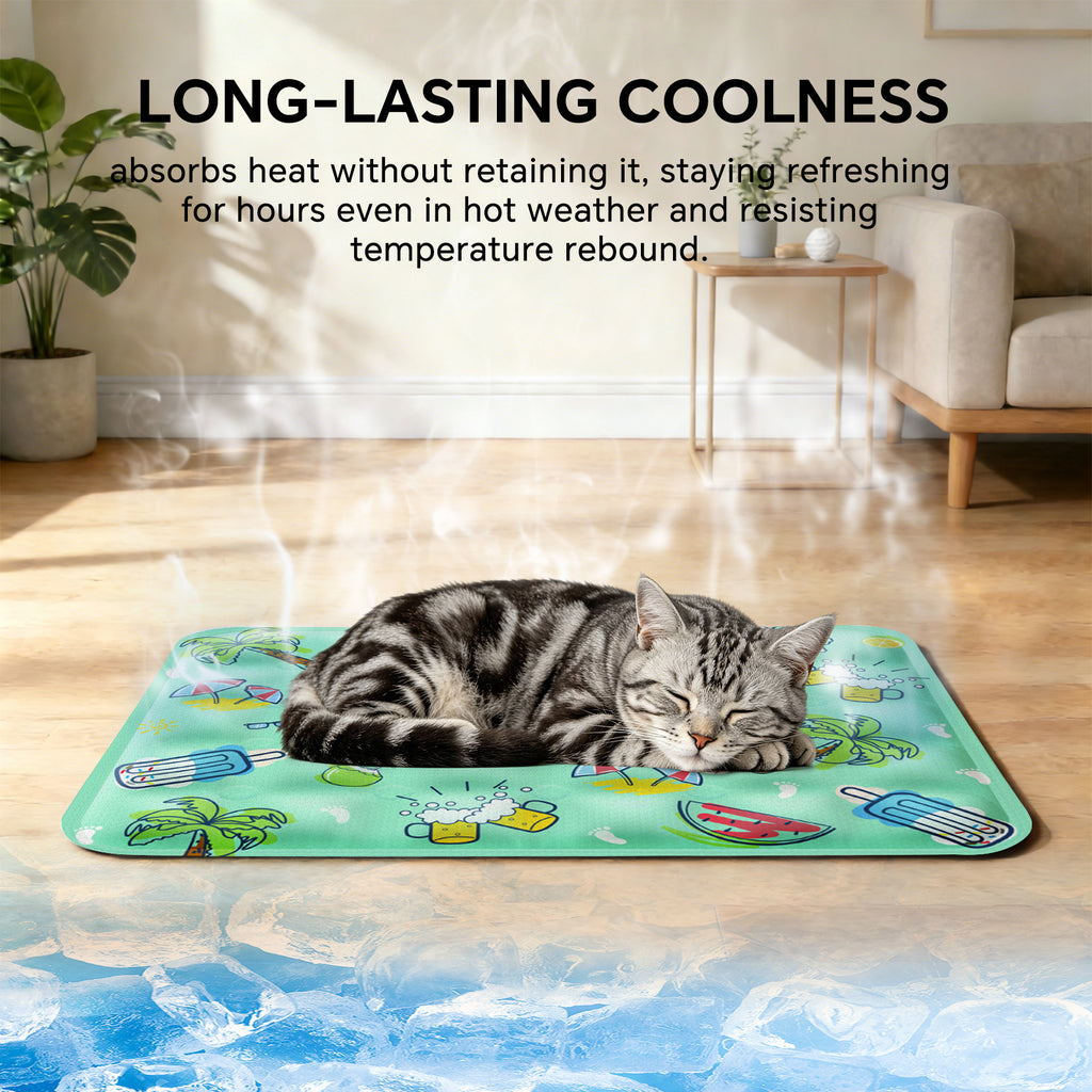 Water-Fill Pet Cooling Mat for Cats & Dogs, Reusable Washable Summer Cooling Pad, Green, 35.43" x 23.62"