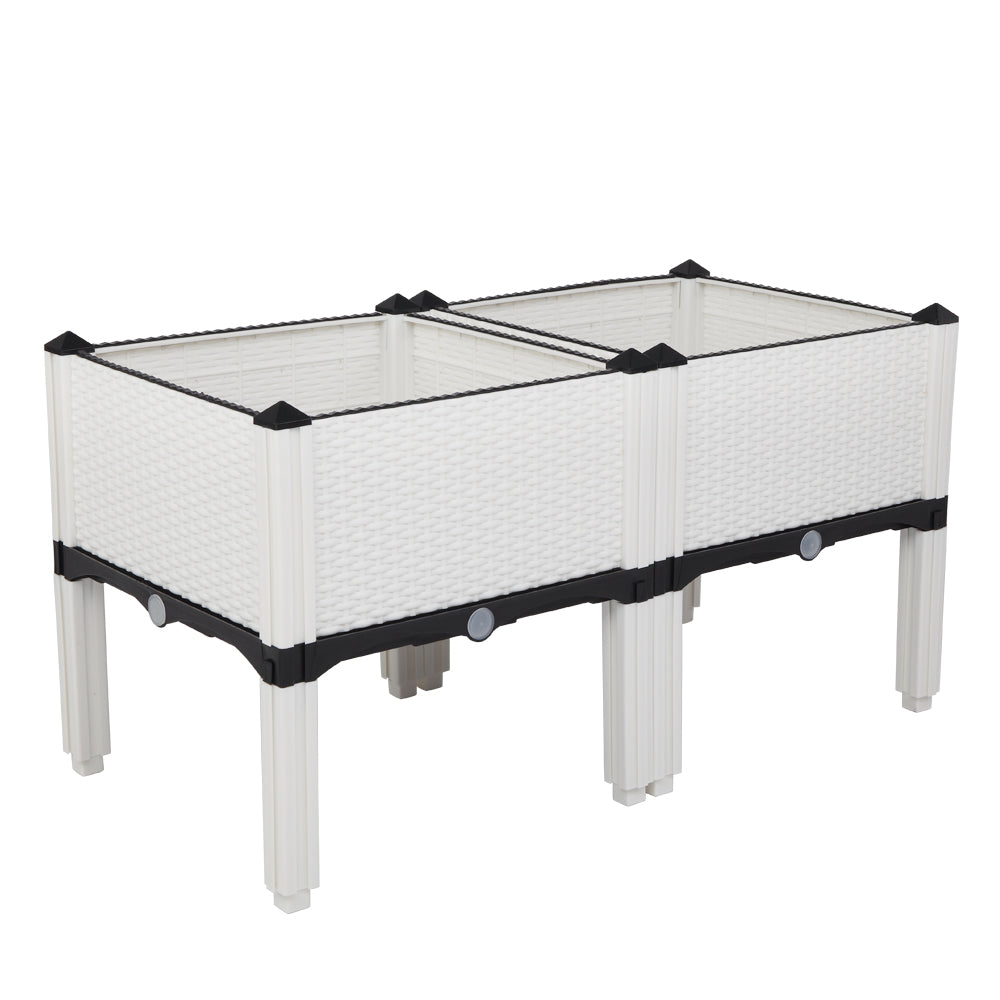 AEELLEEA-2Pcs Free Splicing Injection Planting Box, White Rattan Texture Plastic Raised Garden Planter for Balcony Patio Herb Vegetable Growing
