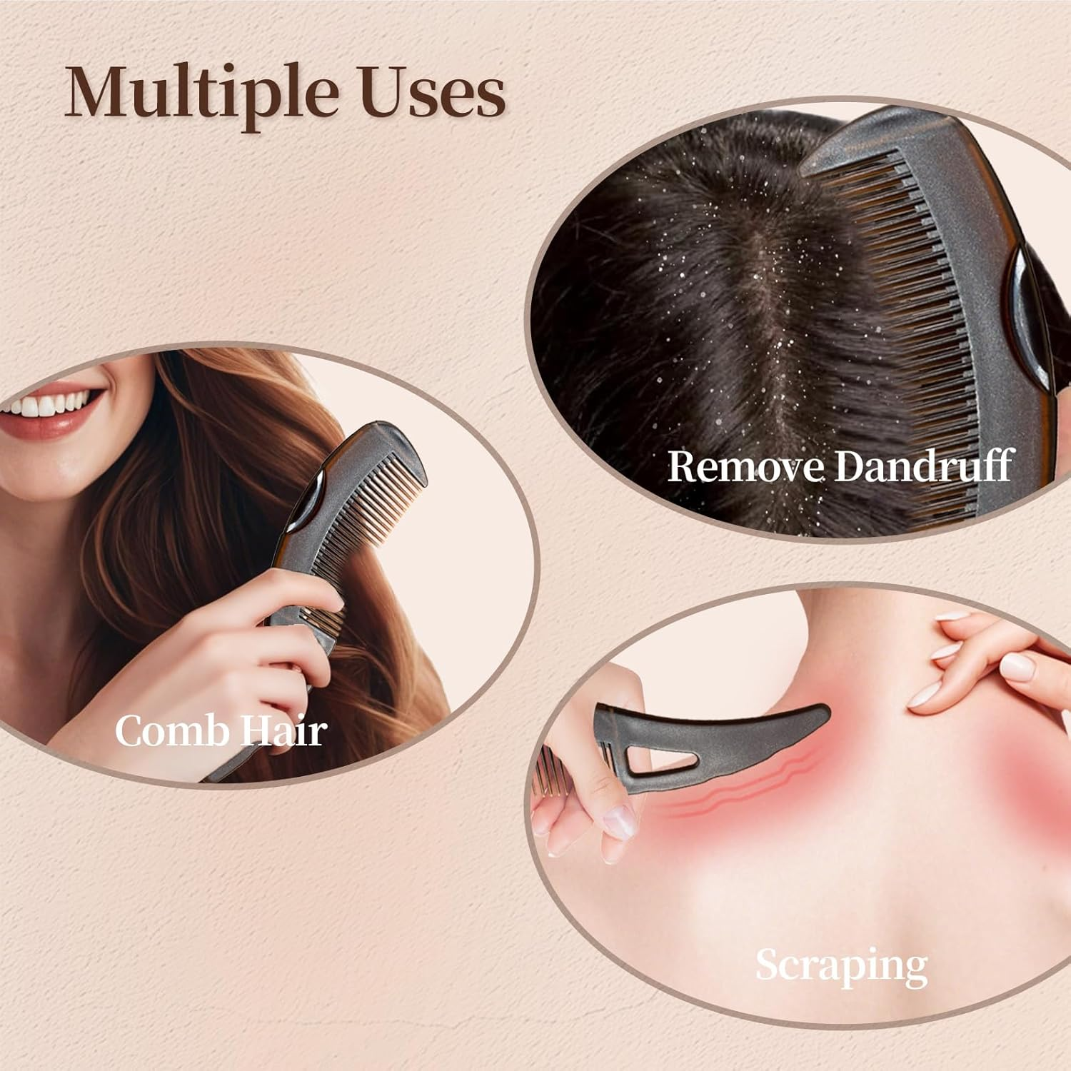 Self-Cleaning Dandruff Comb with Hollow Teeth, Scalp Massage Comb for Flake Removal, Oil Control & Scalp Detox, Hair Care Tool for Women, Men and Kids