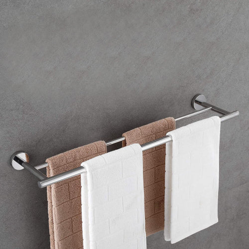 AEELLEEA Chrome & Stainless Steel 5-Piece Bathroom Hardware Set, Rust Resistant, Wall Mount Towel Bar, Ring, Paper Holder & Hooks