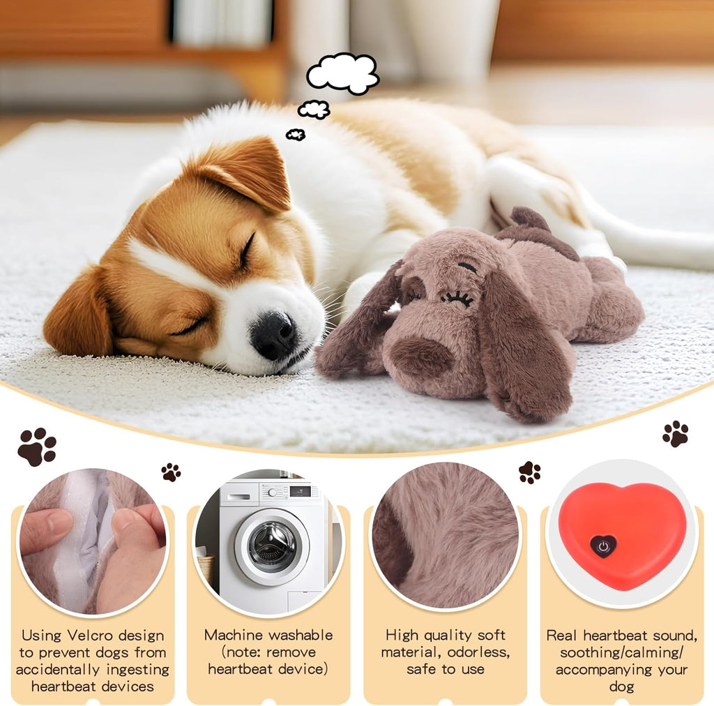 ZippyPaws Toy Dog Anxiety Relief Calming Aid Puppy Heartbeat Stuffed Animal Behavioral Training Sleep Aid Comfort Soother Plush Toy for Puppies Cats