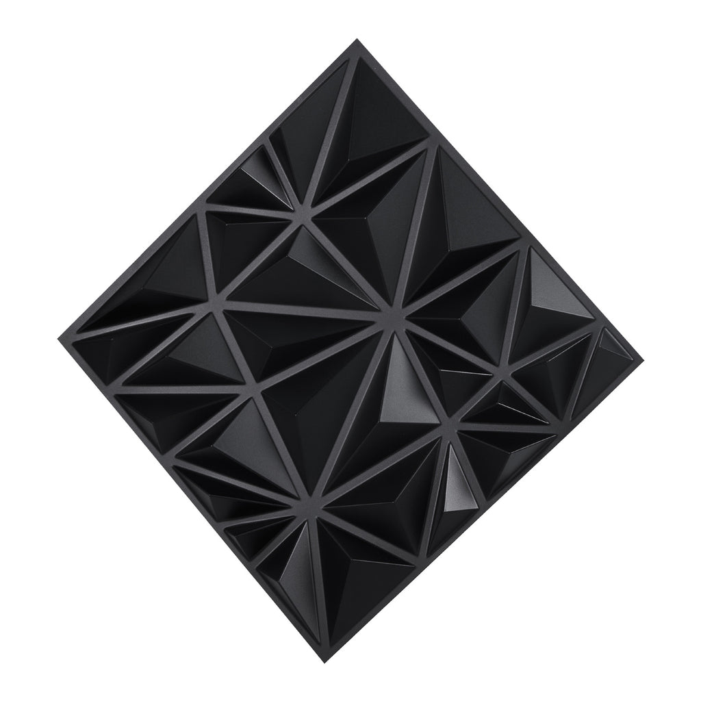 3D Wall Panels 33-Pack, 11.81" x 11.81" Diamond Matte Black Textured PVC - 32 Sq. Ft Coverage