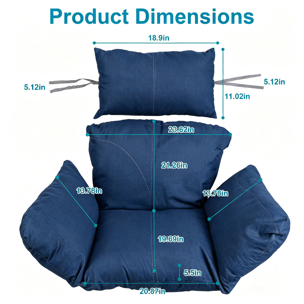 Hanging Egg Chair Cushion with Head Pillow, Thick Hollow Cotton Replacement Pad, Removable Washable Polyester Cover for Indoor Outdoor Wicker Swing Chair