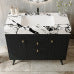 Black Bathroom Vanity with Sink, Modern Freestanding Cabinet with Black Vein Marble Top, 2 Doors and 2 Drawers, Gold Knobs