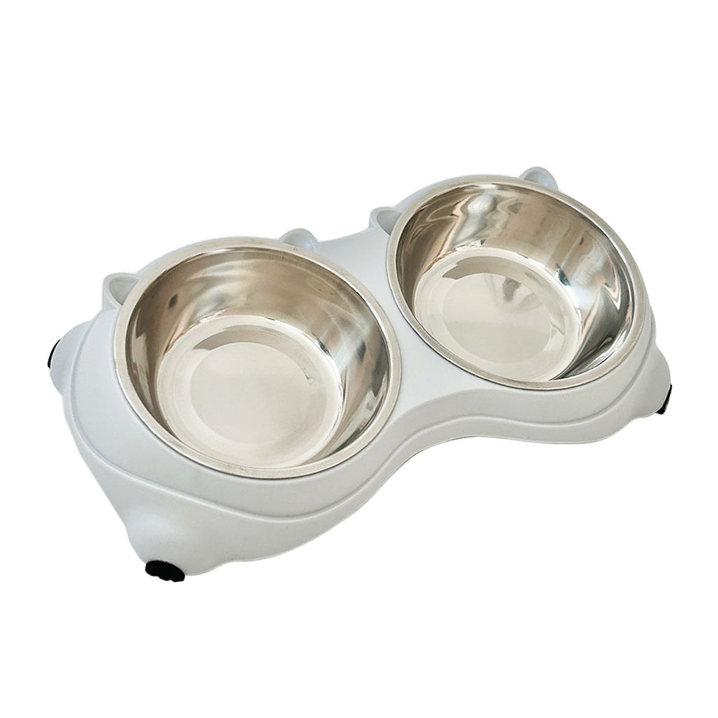 15° Tilted Double Stainless Steel Pet Bowl, Non Slip Raised Cat Dog Feeder Bowl for Food and Water