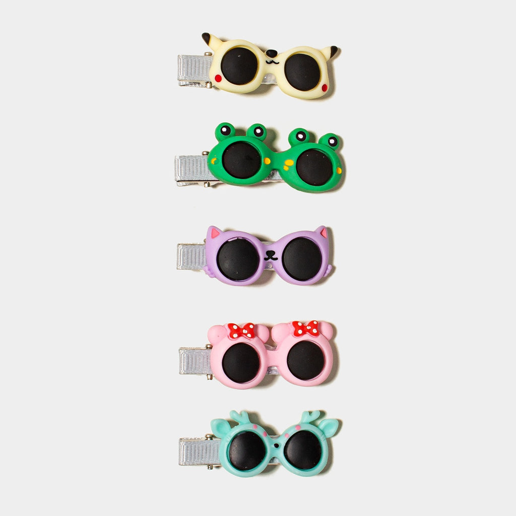 2 Pack Cartoon Sunglasses Design Hair Barrettes, Animal Theme Hair Clips for Girls, Random Color Shipped: Pink, Purple, Green, Mint Green, Yellow