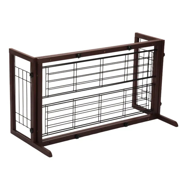 Aeelleea 38"-71" Adjustable Wooden Pet Gate, Freestanding Indoor Dog Fence for Doorways & Stairs, Deep Brown