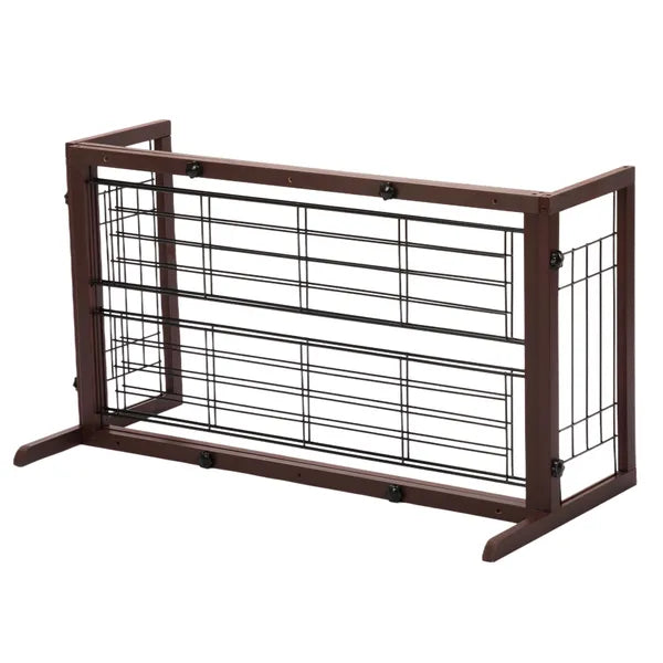 Aeelleea 38"-71" Adjustable Wooden Pet Gate, Freestanding Indoor Dog Fence for Doorways & Stairs, Deep Brown