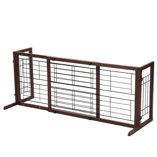 Aeelleea 38"-71" Adjustable Wooden Pet Gate, Freestanding Indoor Dog Fence for Doorways & Stairs, Deep Brown