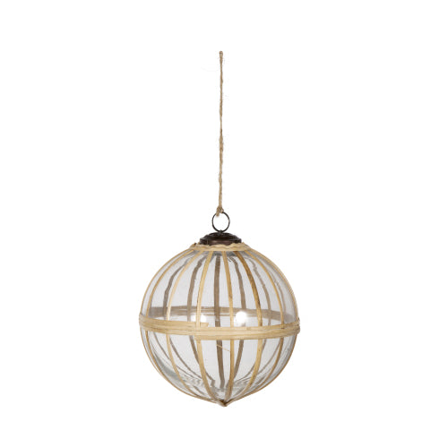 AEELLEEA 5" Natural Rattan Wrapped Glass Christmas Ornament, Set of 2, Rustic Hanging Glass Ball for Christmas Tree Holiday Home Decor