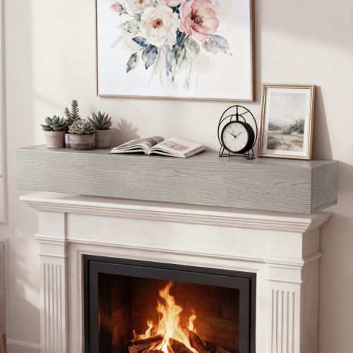 AEELLEEA 48-Inch Solid Wood Floating Fireplace Mantel Shelf, Gray, 9 x 6 Inches, 50 lb Capacity