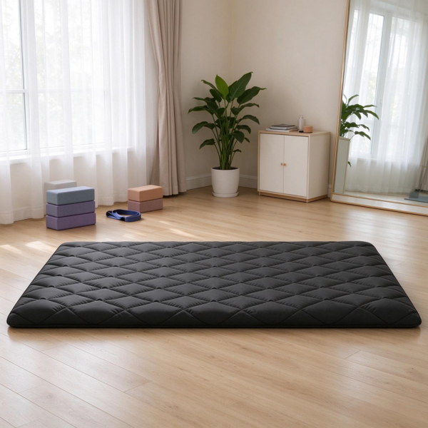 AEELLEEA Quilted Padded Floor Mat, Black, 80" x 54" x 3.5"
