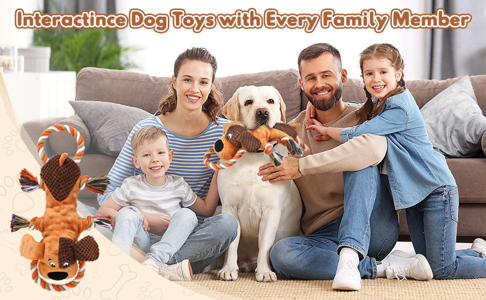 Squeaky Dog Toys, Tug of War Dog Toy for Large Dogs, Plush Puppy Toys with Pull Rope, Interactive Dog Toys for Small, Middle, and Big Dogs