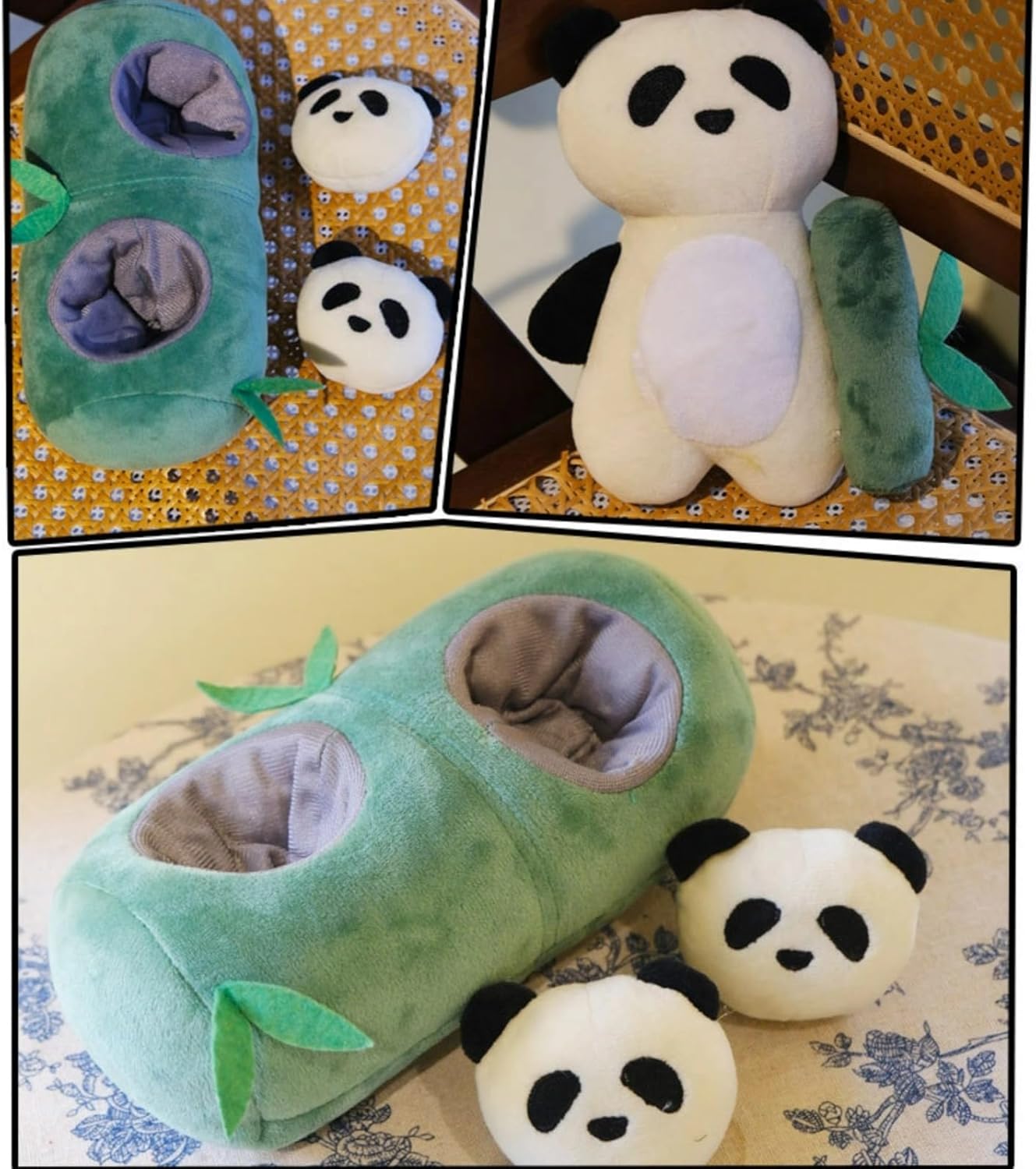 Dog Puppy Snuffle Hide-and-Seek Toy Set Cute Panda Bamboo Shapes Crinkle Paper BB Sound Slow Feeding Pet Toy Dog Accessories Gift for Christmas (Bamboo)