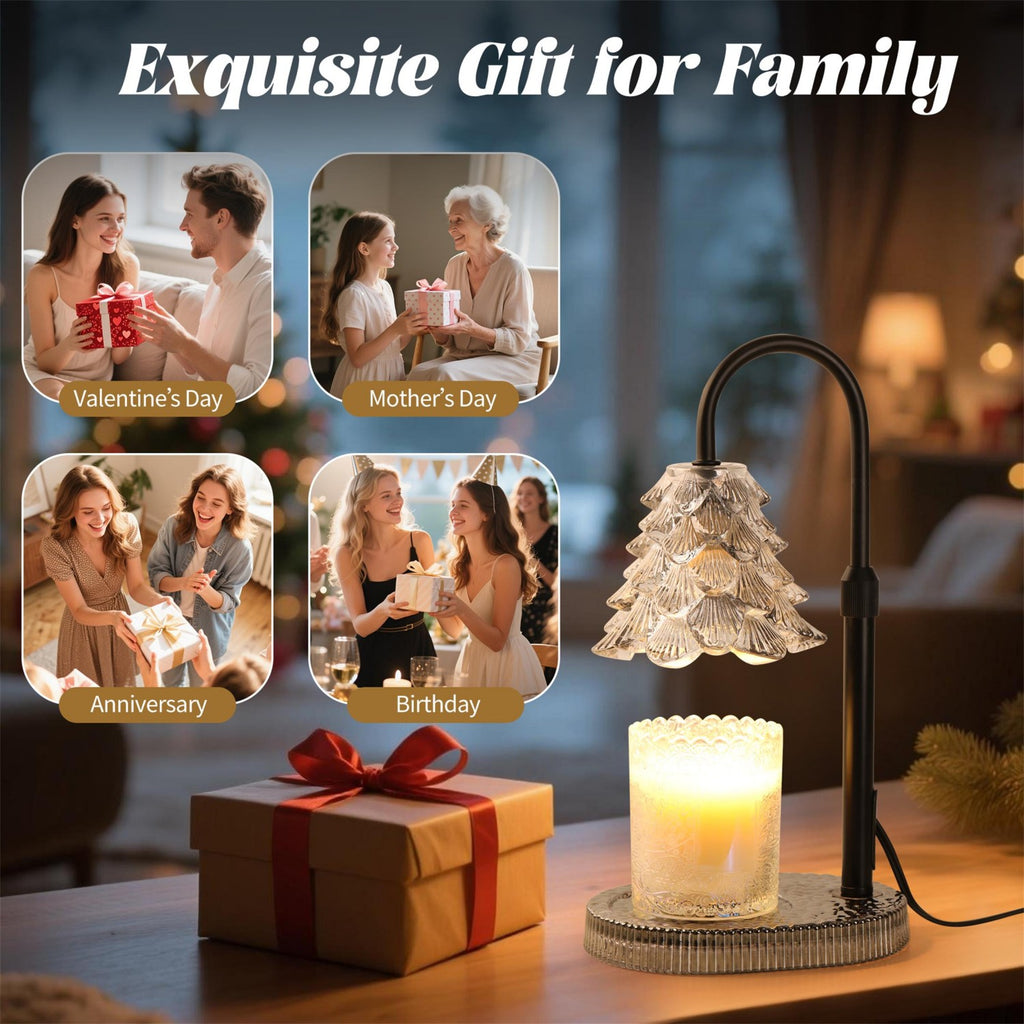 Candle Warmer Lamp, Christmas Tree Lampshade Glass Base Wax Melt Warmer for Jar Candles with Timer Dimmable Adjustable Height 2 Bulbs, Home Decor Gift