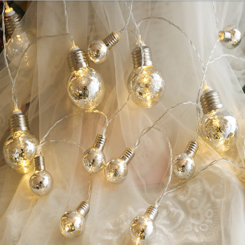 Gold Globe String Lights, 10 LED Battery Operated String Lights with Mercury Glass Look Bulbs, 5.9 ft Indoor Christmas Decor, Batteries Not Included