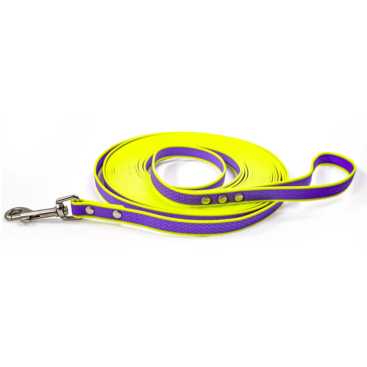 5M Two-Tone Waterproof Dog Training Leash, Purple Yellow Embossed Tangle-Free Long Lead for Dog Recall Training Daily Walking