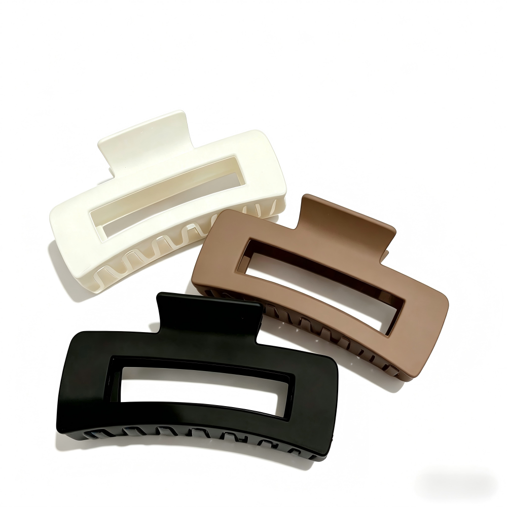 3 Pack Matte Rectangular Hollow Hair Claw Clips, Large Non-Slip Hair Jaw Clips, Strong Hold Hair Clips for Thick & Thin Hair, Women Hair Accessories