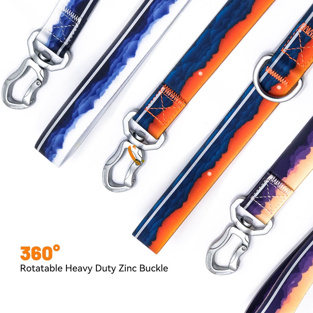 Reflective Dog Collar and Leash Set, Waterproof Adjustable Dog Leash with Metal Swivel Clip, Soft Handle Pet Leash Collar for Medium Large Dogs