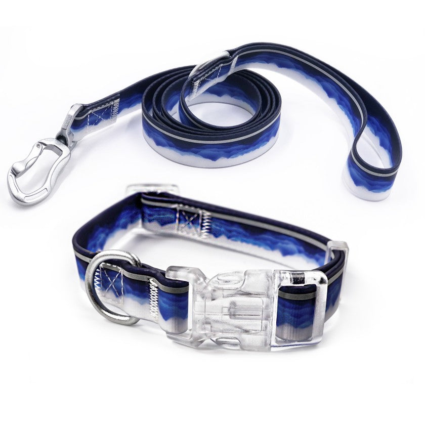 Reflective Dog Collar and Leash Set, Waterproof Adjustable Dog Leash with 360° Zinc Alloy Swivel Clip, Soft Padded Handle Pet Set for Medium Large Dogs
