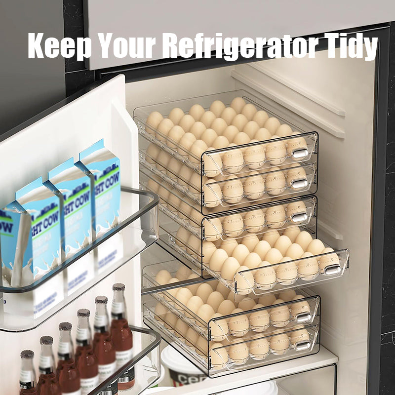 Egg Organizer for Refrigerator, Large Egg Holder for Fridge, Clear Egg Container for Refrigerator, Stackable Egg Storage Trays for Countertop, Egg Drawer Dispenser, Egg Storage Container