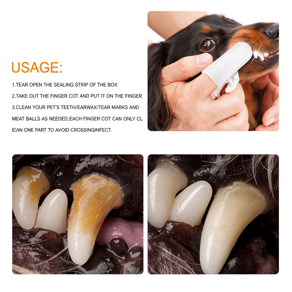 AEELLEEA 50 Count Pet Cleaning Finger Wipes, Dog Cat Dental Finger Cot for Plaque Tartar Tear Stain Ear Cleaning