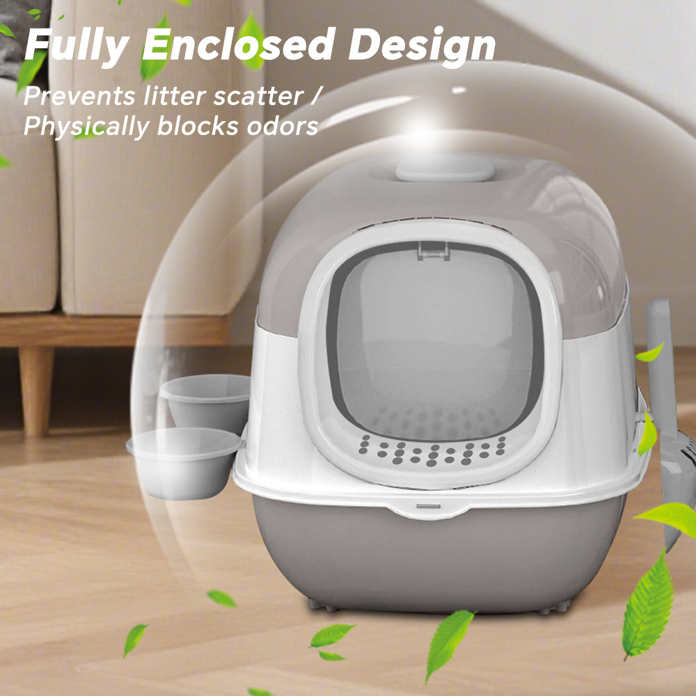 Enclosed Cat Litter Box with Lid & Scoop, Front Entry Anti-Splash Kitty Litter Pan, Odor Control, Easy Clean, Space Saving for Indoor Small Cats