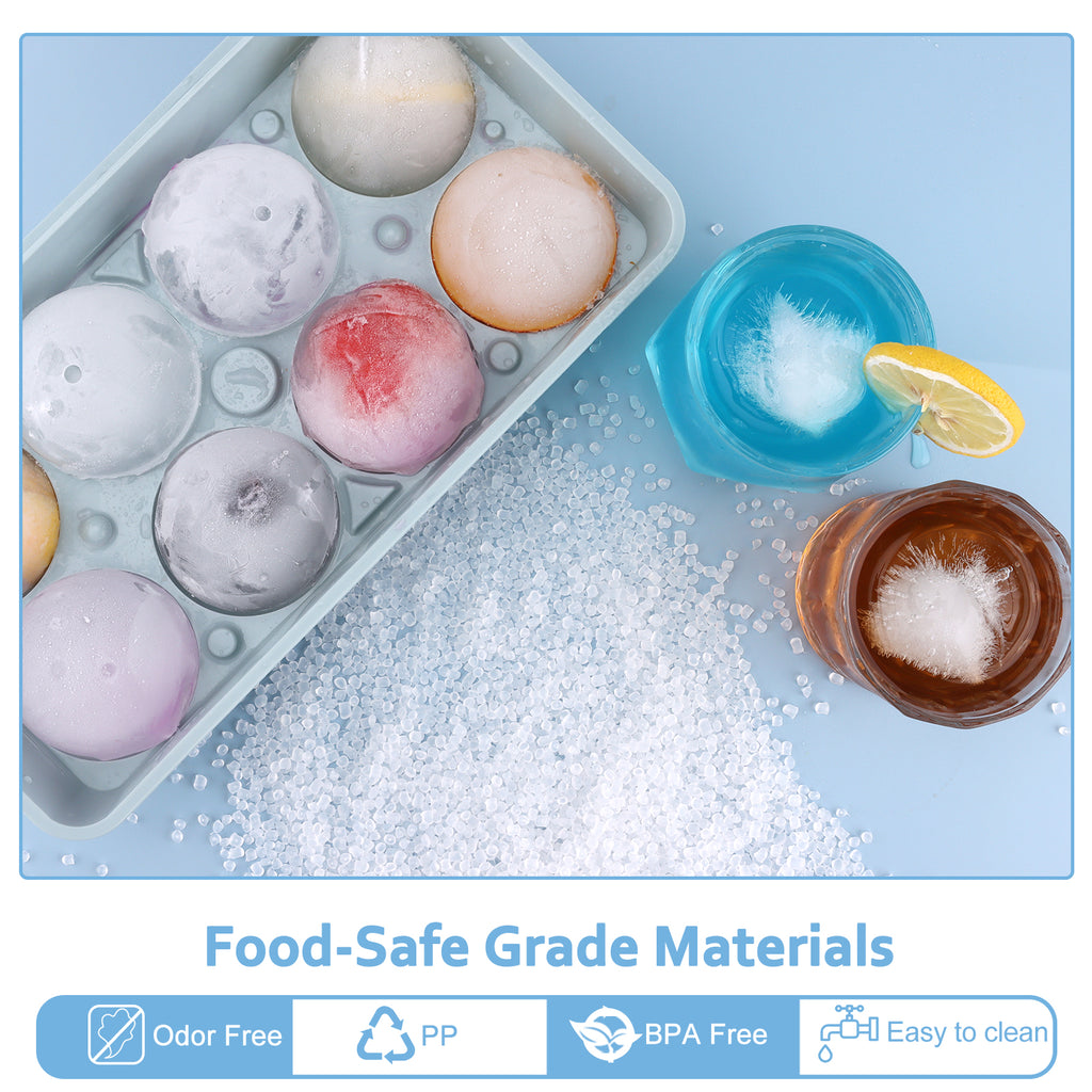 2.5" Large Round Ice Ball Mold with Container & Tongs, 8 Pack Big Sphere Ice Cube Tray for Whiskey Bourbon Cocktail