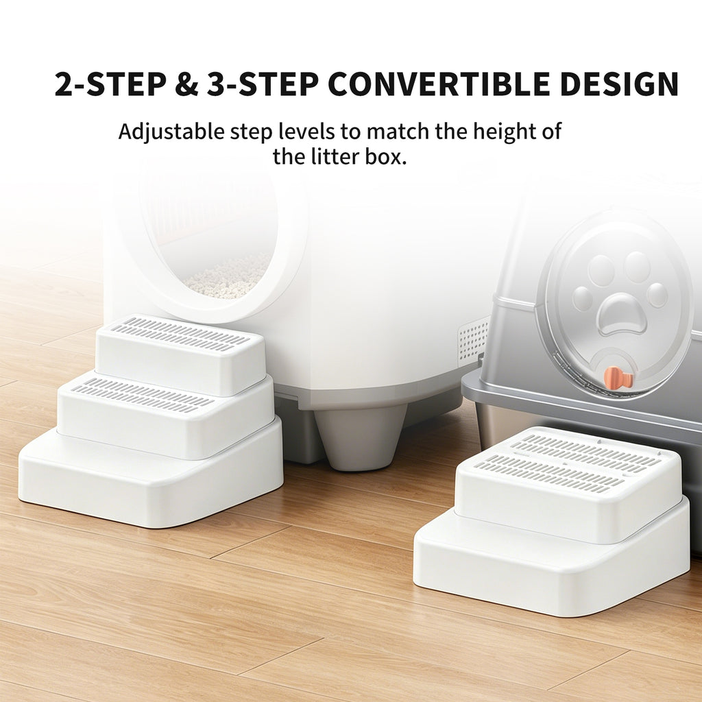 Adjustable 3 Steps Litter Box Ramp, Litter Box Step with Filter Function, Easy to Clean Cat Litter Stair Catcher for Older Cats and Small Cats