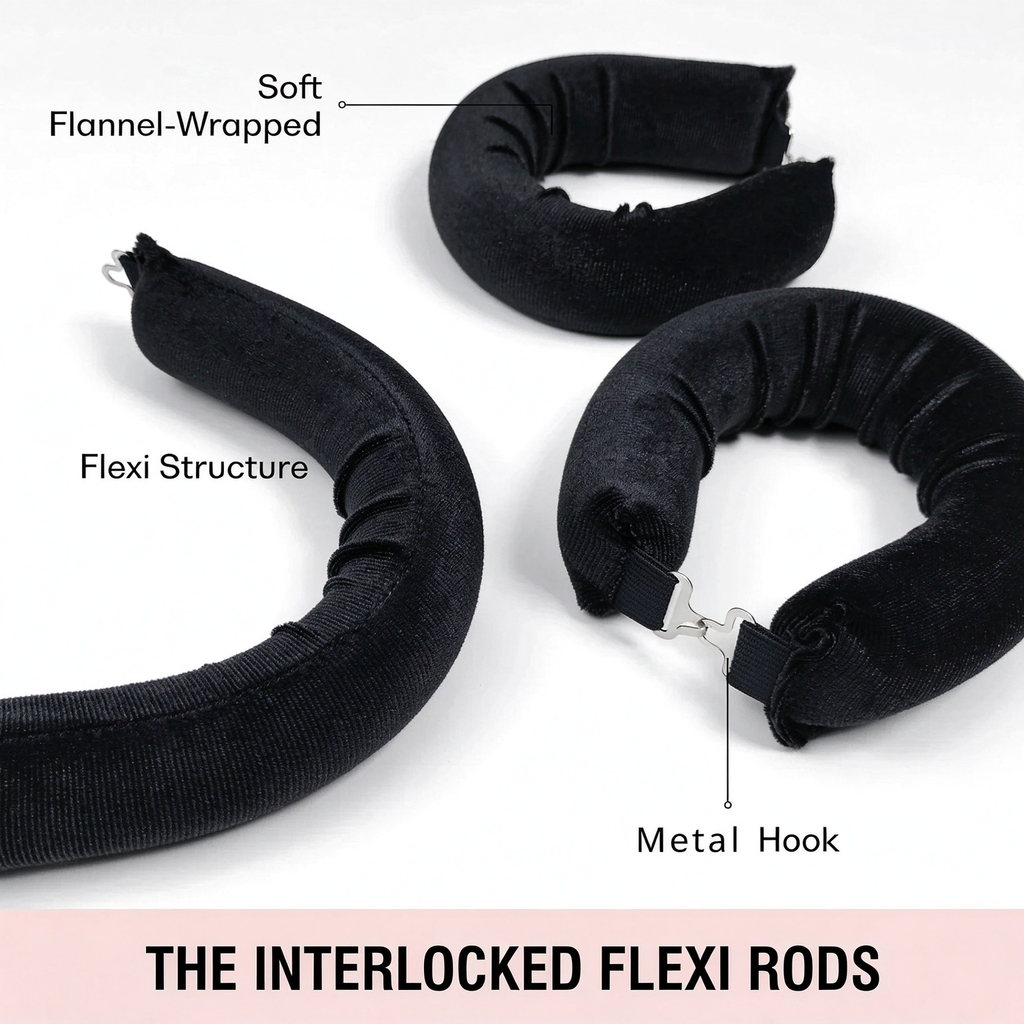 Heatless Hair Curler Rods 3 Pack, Hair Rollers for Long Hair, Soft Velvet Sleeping Curling Rollers to Create Natural Big Waves, Black