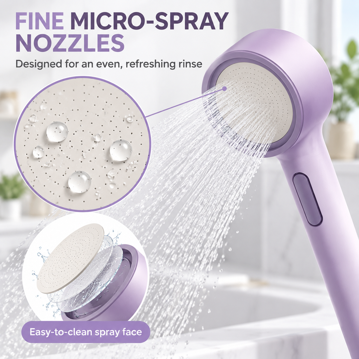 Handheld Shower Head with Reverse-Flush Cleaning, Micro-Spray Nozzles, Easy-Access Control Button and Hose Connection