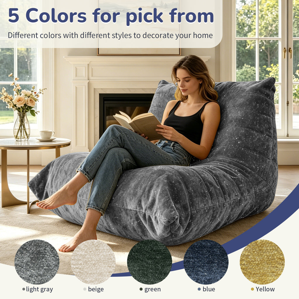 AEELLEEA Sparkling Chenille Bean Bag Chair, Ergonomic Lazy Sofa with Removable Cover & Anti-Slip Base