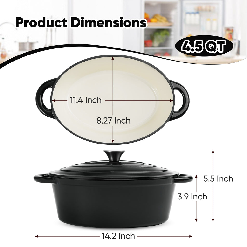 4.5 Quart Enameled Cast Iron Dutch Oven with Lid-Non-Stick Coating, Easy-to-Clean Oven Pot for Bread Baking, Stews, Roasting, Compatible with All Cooktops
