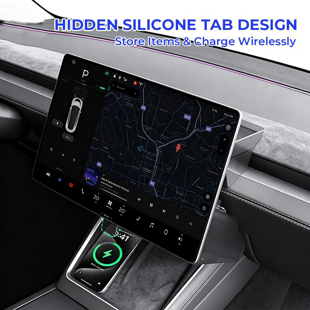 Tesla Model Y Juniper & Model Y L Under Screen Storage Organizer (2025-2026), Hideable Center Console Organizer Tray for Model 3 Highland 2024-2026, Black Car Interior Accessories, Abs Plastic, Juniper/Highland