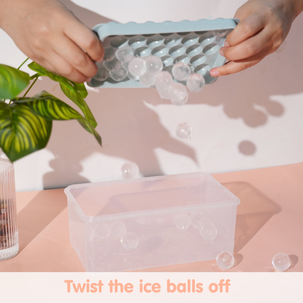 0.8 Inch Round Ice Cube Tray with Lid and Storage Bin, Small Sphere Ice Ball Molds for Freezer, Reusable Ice Maker Tray for Whiskey, Cocktails & Daily Drinks