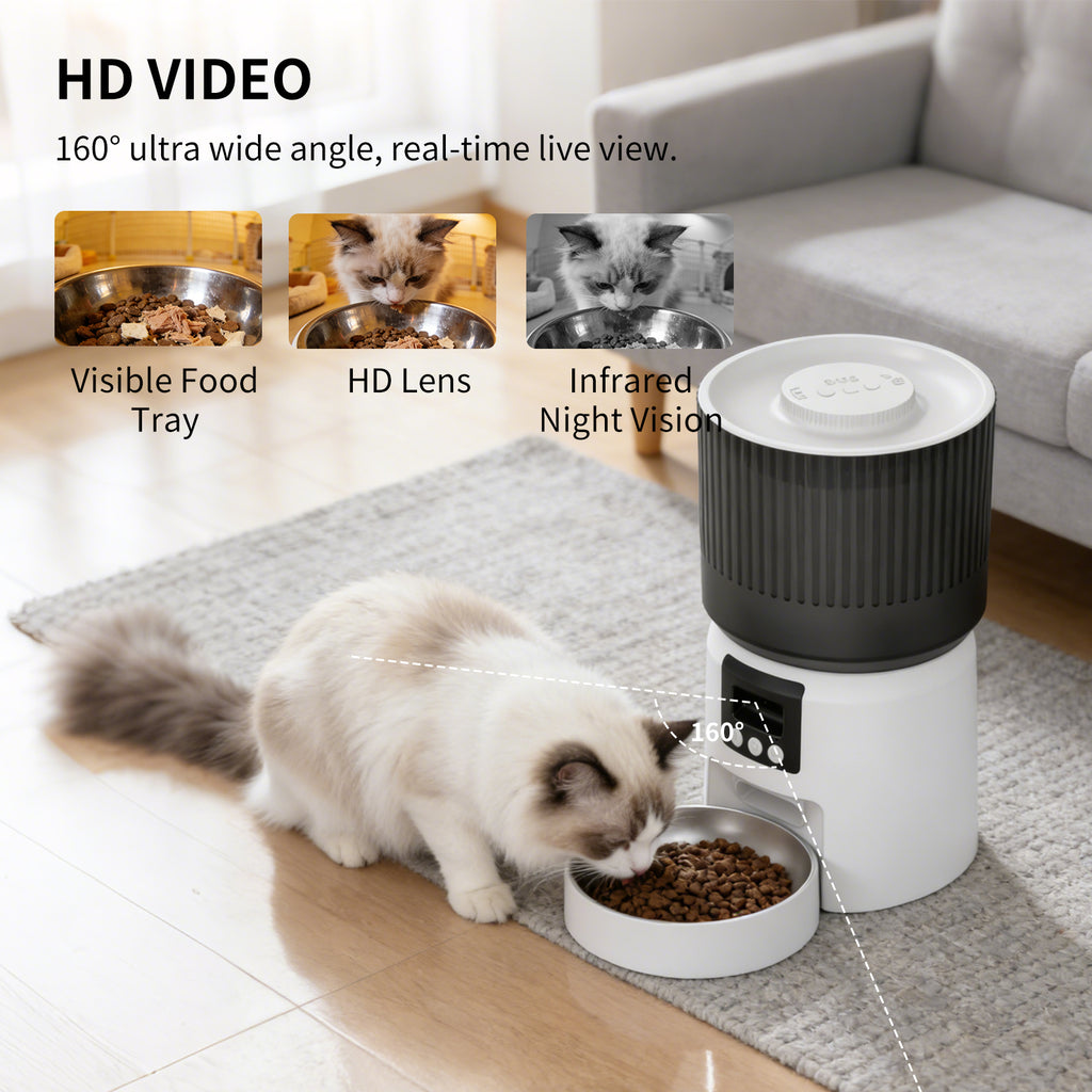 Smart Automatic Pet Feeder with Camera, WiFi App Control, 2-Way Audio, 4L Capacity, Timed Feeding for Cats & Dogs