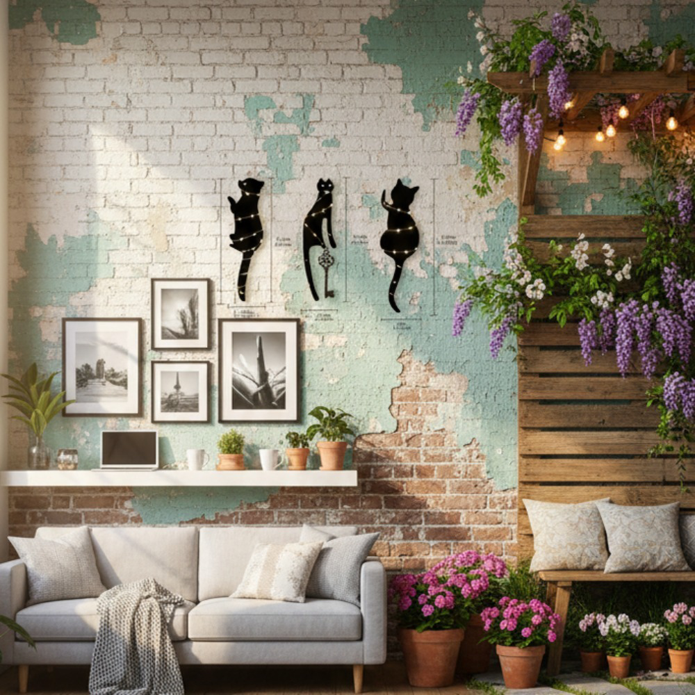 AEELLEEA-3Pcs Cat Metal Wall Art Decor, Rustproof Black Kitten Silhouette Hanging Wall Ornament, Modern Feline Wall Accent