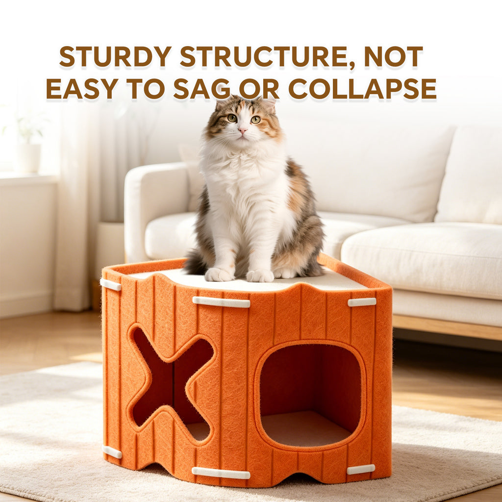 Warm Wool Cat Cave, Comfortable Pet Nest, Soft Cushion with Durable Felt, Double Opening Pets Bed for Indoor Outdoor Use, House with Trendy Design, Pet Shelter for Bedroom Living Room