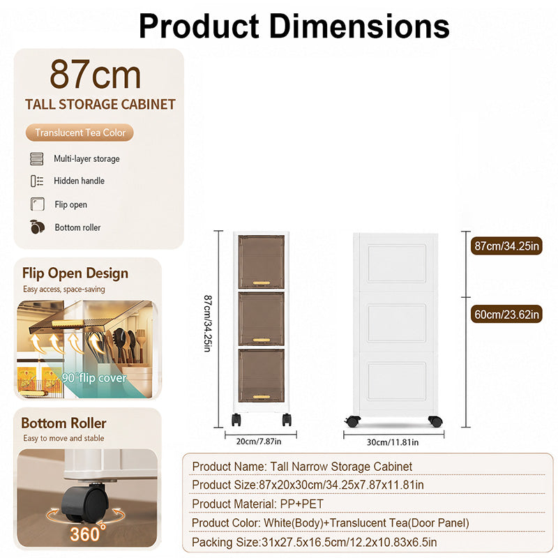 Slim Narrow Bathroom Storage Cabinet, Skinny Rolling Storage Shelf with Wheels, Ample Storage & Waterproof, Freestanding Gap Holder for Bathroom, Kitchen, Entryway & Small Spaces