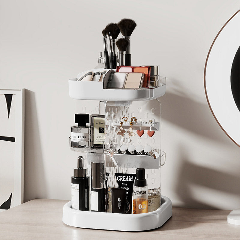 360° Rotating Makeup Organizer, Adjustable Tiered Bathroom Counter Organizer, Clear Vanity Display, Perfume Organizer & Makeup Brush Holder for Jewelry & Accessories Storage