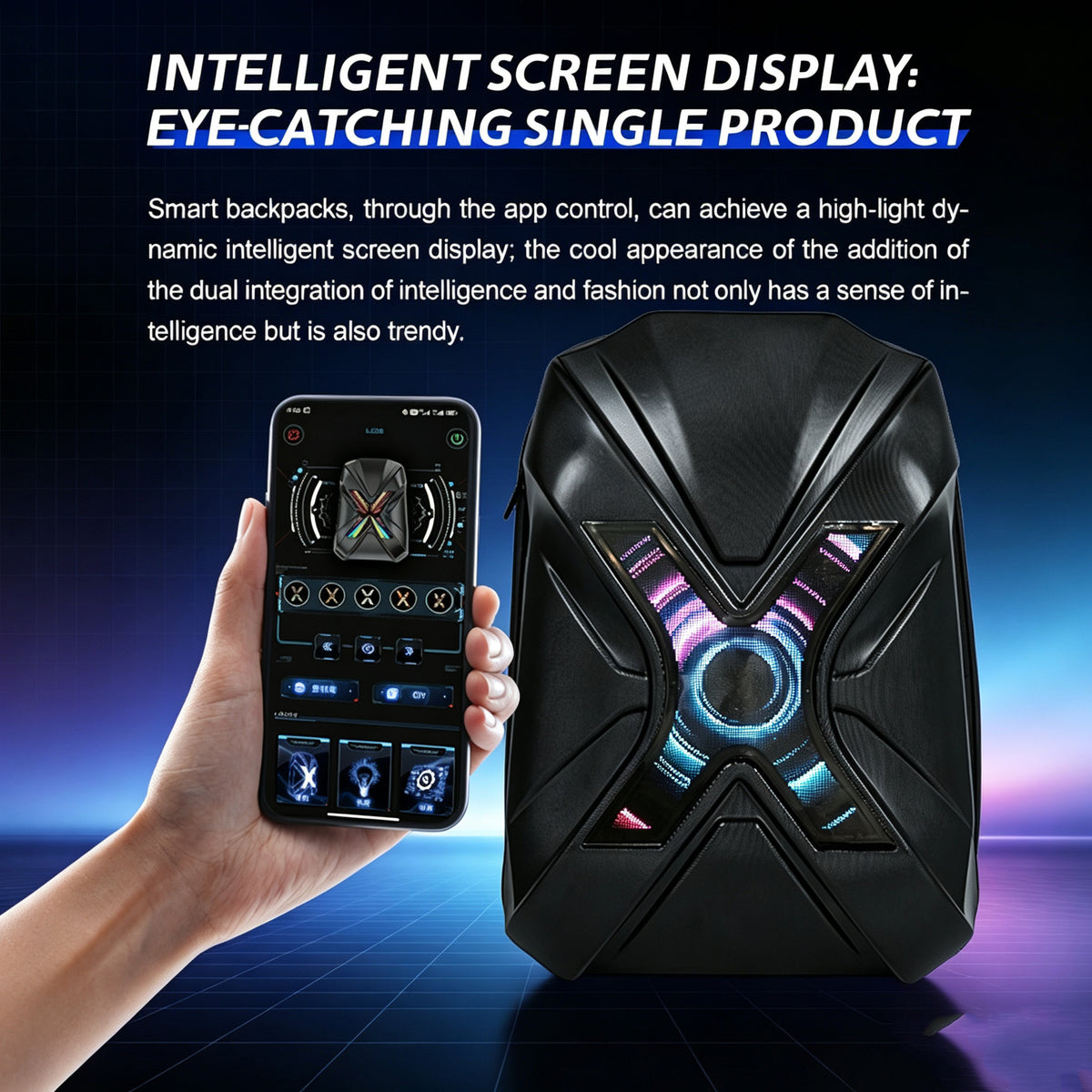 LED Knight Hard‑Shell Motorcycle Backpack for Men, Waterproof Motorbike Laptop Bag with DIY Programmable Full‑Color Displa