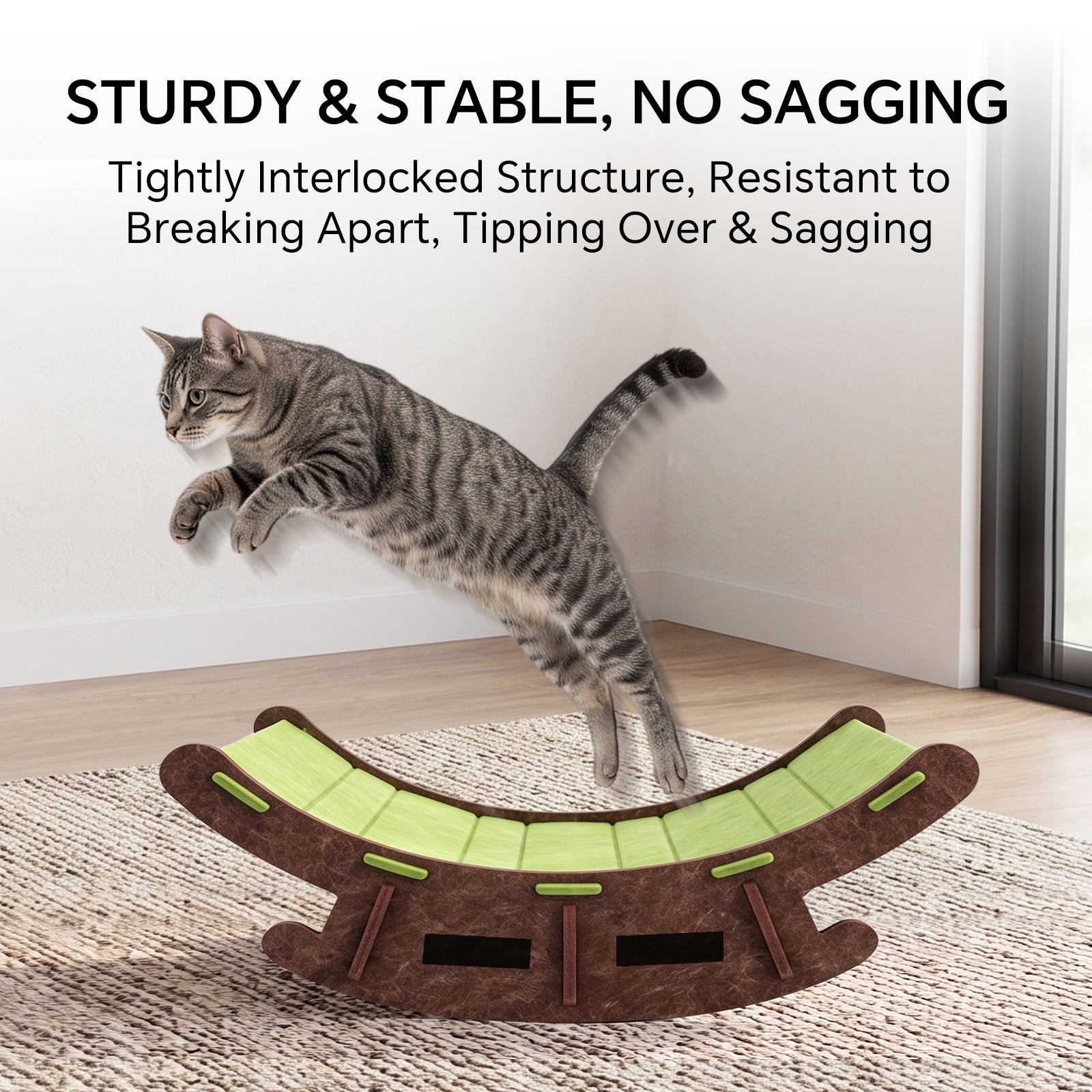 Felt Cat Rocking Bed, Gentle Rocking Cat Lounger with Scratch Resistant Surface, Interactive Indoor Cat Furniture for Kittens and Cats, Green