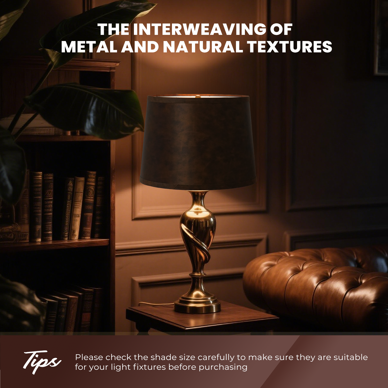 ALUCSET 2-Pack 13"×15"×11" Brown Faux Leather Empire Lamp Shades, Spider Fitter with Harp Included for Table & Floor Lamps