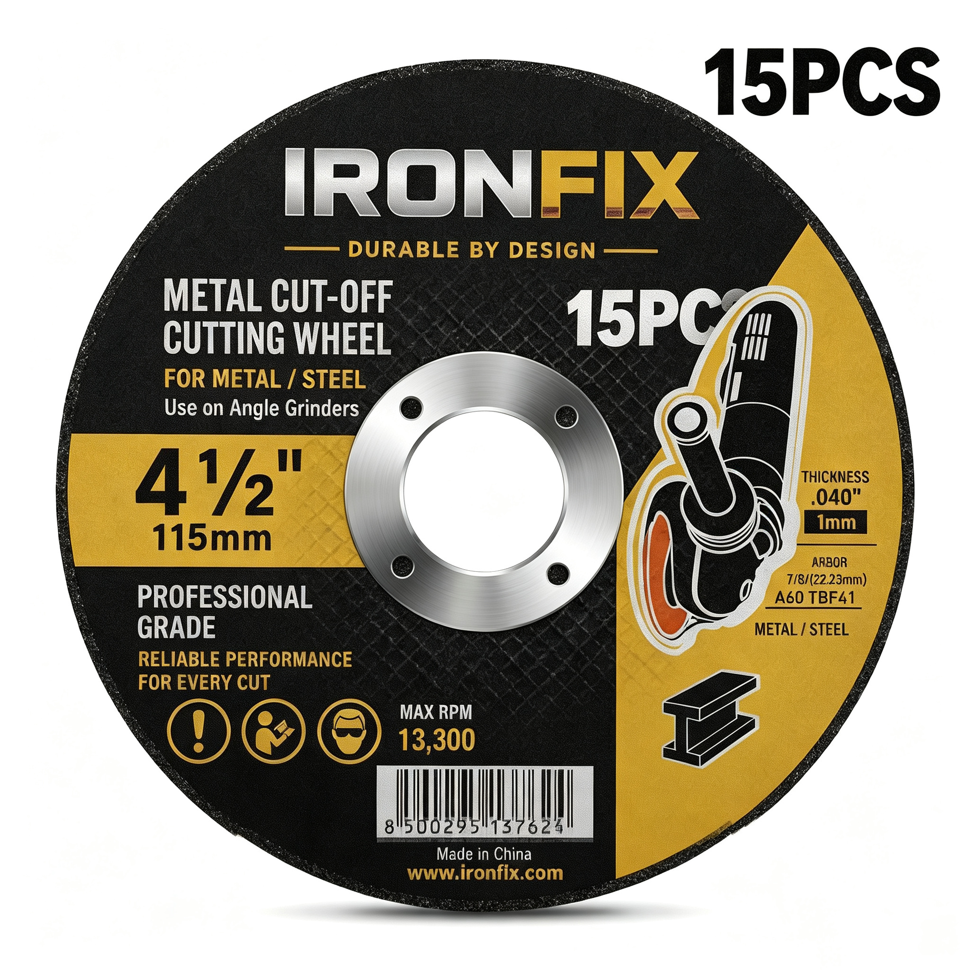 4.5 Inch 115mm Ultra-Thin Metal Cutting Wheel, Professional Angle Grinder Cutting Disc