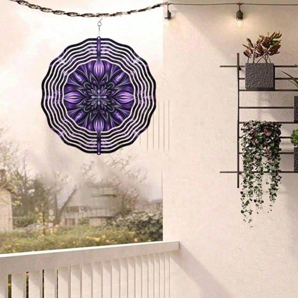 AEELLEEA-Purple Mandala Wind Spinner, Iron Hanging Wind Sculpture for Yard Patio Balcony Garden Decor, 360° Rotating Hanging Ornament