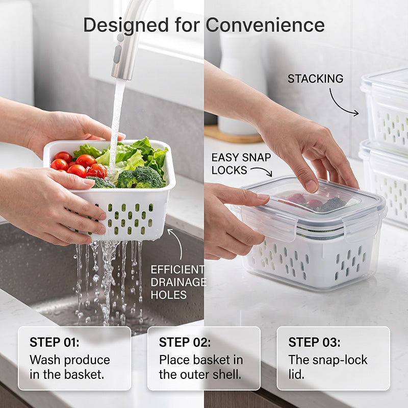 5 Pack Fruit Storage Containers for Fridge with Removable Colanders, Reusable Produce Organizer Bins for Berries, Vegetables and Refrigerator