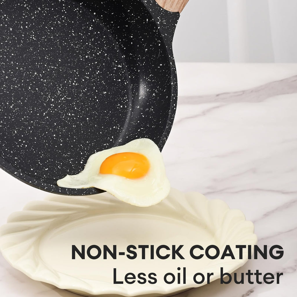 8 Inch Nonstick Frying Pan, Stone Coating Cookware Omelette Pan, Heat Resistant Handle, Compatible with All Stoves, Grey
