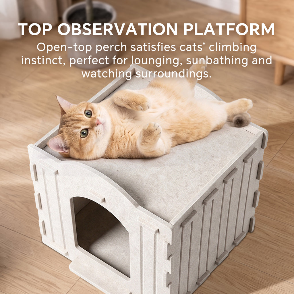 Foldable Felt Cat House Bed with Hanging Ball, Scratch Resistant Hideaway Cave for Indoor Cats and Timid Cats, Cozy Cat Nest with Dual Entrances