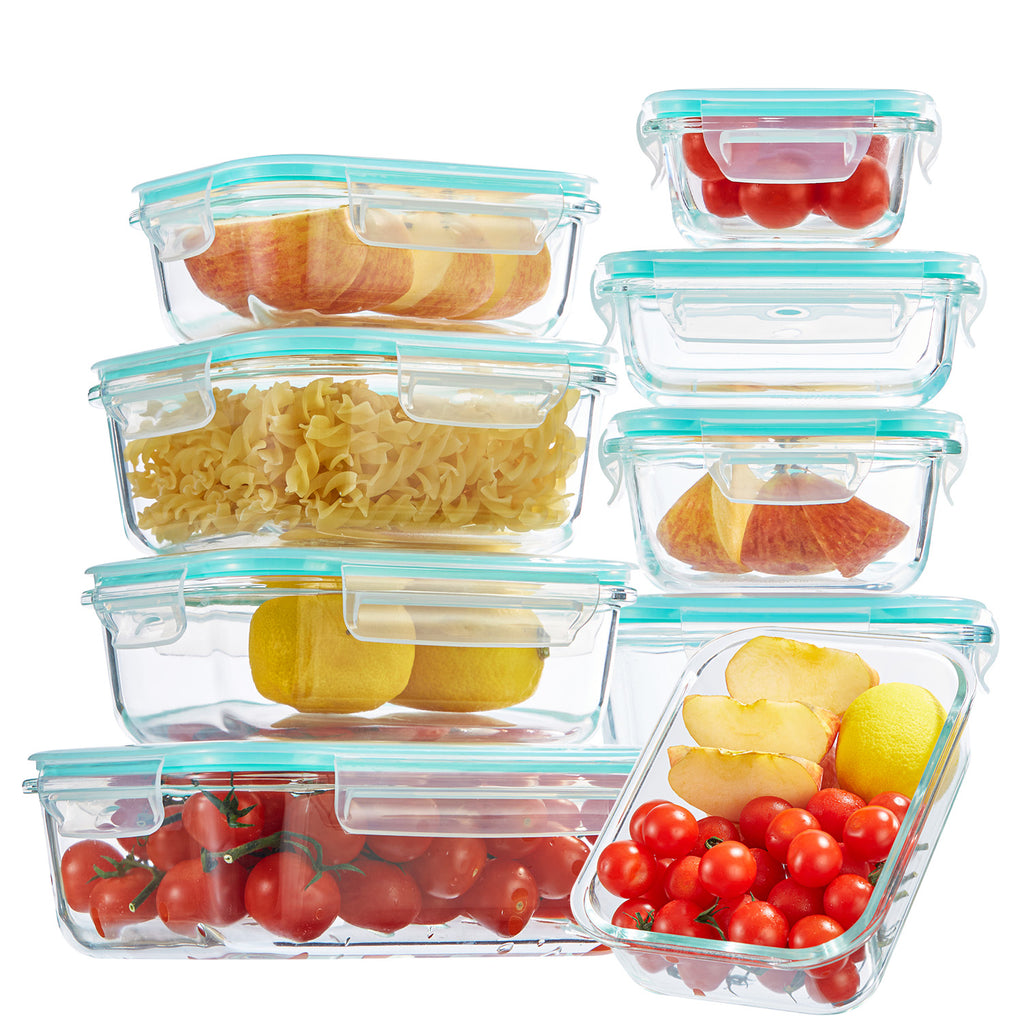 8 Pack BPA Free Glass Meal Prep Containers with Airtight Lids, Microwave Oven Freezer Dishwasher Safe Glass Food Storage Lunch Containers for Office Use