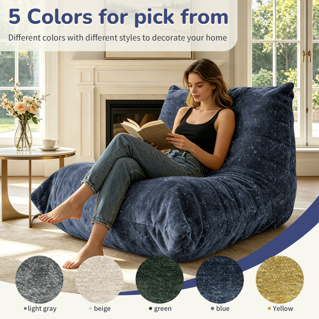 AEELLEEA Navy Blue Sparkling Chenille Bean Bag Chair, Ergonomic Lazy Sofa with Removable Cover & Anti-Slip Base
